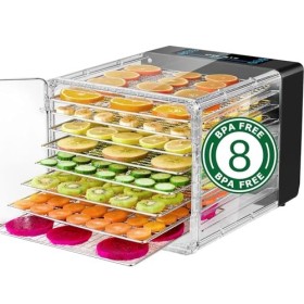 Reemix 8 Plateaux Déshydrateur Alimentaire en Acier Inoxydable, Contrôle tactile LED, avec Température Réglable 30 à 75°C et 