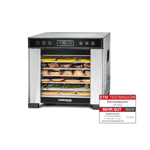 ROMMELSBACHER Déshydrateur automatique DA 650, surface de séchage 0,5 m², avec 7 plateaux de déshydratation en acier inoxydab