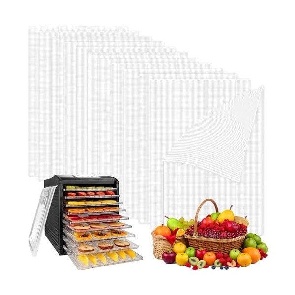 Lot de 12 feuilles de déshydrateur en silicone, tapis en maille de silicone, plateaux carrés en silicone, tapis de séchage en
