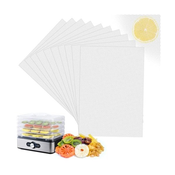 10 Feuilles de Déshydrateur de Silicone, Antiadhésif Réutilisable Feuilles de Déshydrateur de Fruits, 38 ×28 cm, Sans BPA, Dé