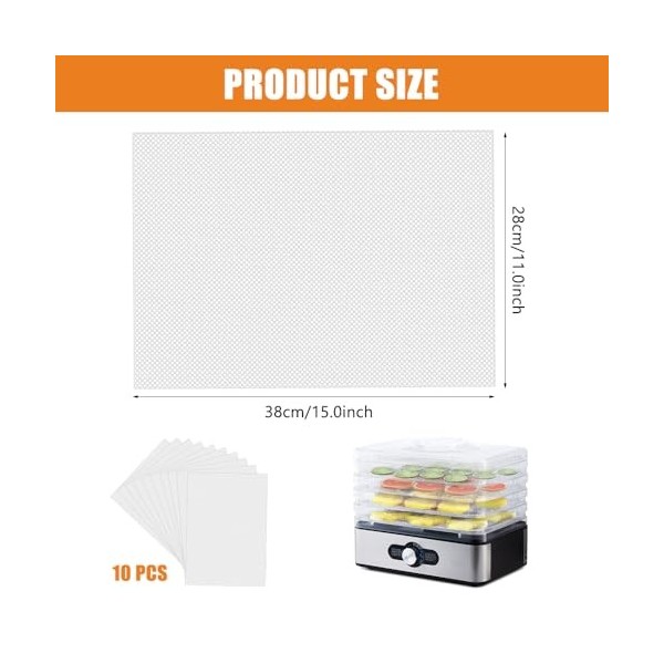10 Feuilles de Déshydrateur de Silicone, Antiadhésif Réutilisable Feuilles de Déshydrateur de Fruits, 38 ×28 cm, Sans BPA, Dé