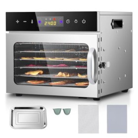 Moongiantgo Deshydrateur Alimentaire, Déshydrateur de Nourriture avec 6 Plateaux Inox, Réglable de Température 30-90 ℃, Minut