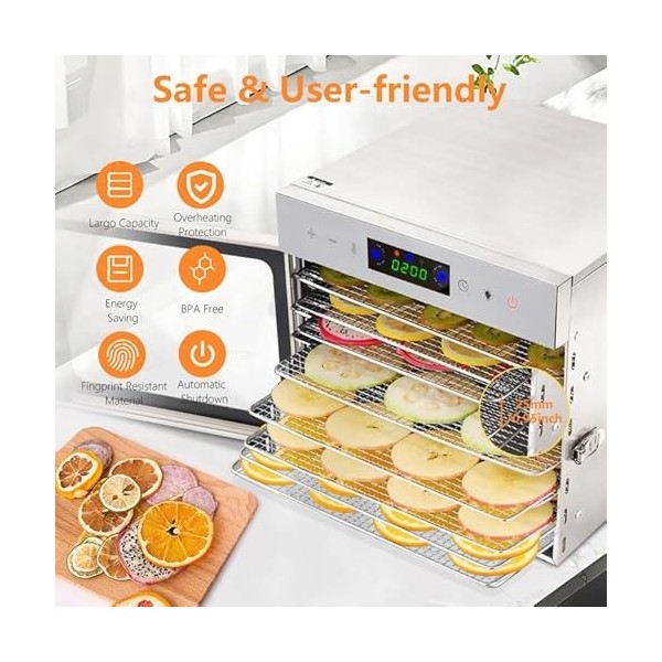 Domigard Essiccatore Alimentare Acciaio Inox, 400W Bassa energia Disidratatore 9 Vassoi in Acciaio Inox Temperatura Regolabil