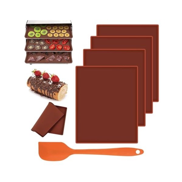 Lot de 4 feuilles de déshydrateur en silicone antiadhésif pour déshydrateur automatique avec grattoir, tapis de déshydrateur 
