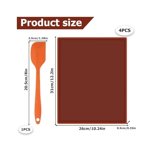 Lot de 4 feuilles de déshydrateur en silicone antiadhésif pour déshydrateur automatique avec grattoir, tapis de déshydrateur 