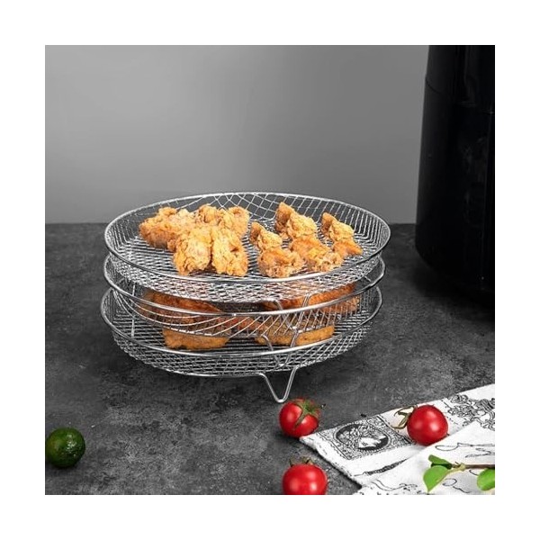 Lot de 3 supports empilables en acier inoxydable de qualité alimentaire pour friteuse à air comprimé 20 x 9 x 4 cm