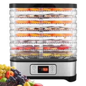 COOCHEER Déshydrateur automatique en acier inoxydable avec 8 compartiments, minuterie et réglage de la température de 35 à 70