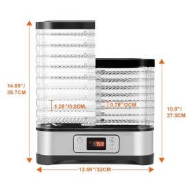 COOCHEER Déshydrateur automatique en acier inoxydable avec 8 compartiments, minuterie et réglage de la température de 35 à 70