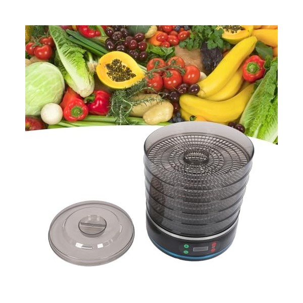 Déshydrateur Alimentaire, 5 Plateaux Empilables en Acier Inoxydable, Séchoir à Viande avec Minuterie Numérique Réglable et Co