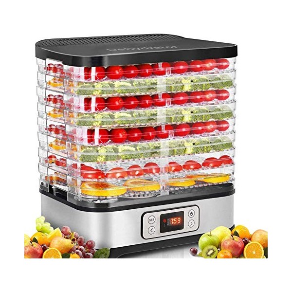 MEYKEY Déshydrateur Aliment 8 Plateaux, Déshydrateur de Légume de Fruit avec Minuterie et Réglages de Température, écran à LE