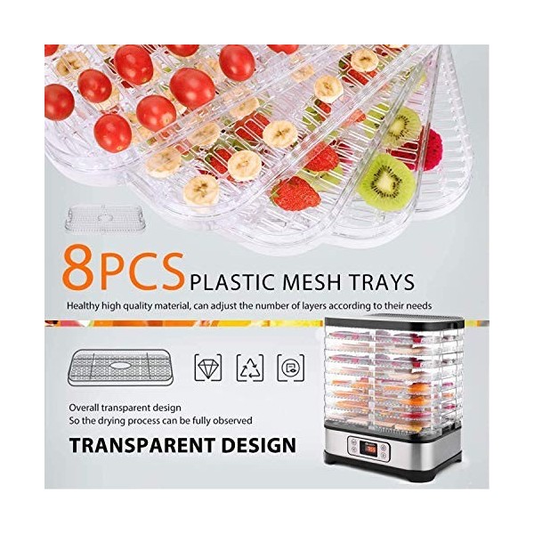 MEYKEY Déshydrateur Aliment 8 Plateaux, Déshydrateur de Légume de Fruit avec Minuterie et Réglages de Température, écran à LE