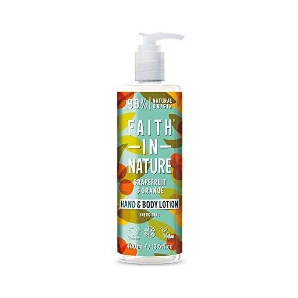 Faith In Nature Lotion naturelle pour les mains et le corps au pamplemousse et à lorange, énergisante, végétalienne et sans 