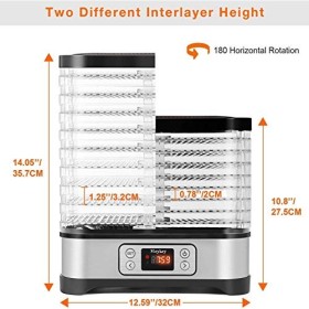 Meykey Déshydrateur Fruits et Légumes 8 Plateaux Déshydrateur Alimentaire 400W avec Thermostat Réglable, Argent