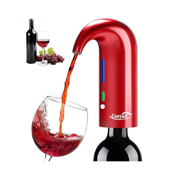 Cosyall Aérateur à vin électrique, Décanteur à vin électrique distributeur de vin automatique à un bouton Oxygénation rapide 