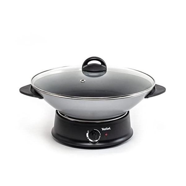 Tefal Wok + Appareil à fondue, Couvercle verre, Thermostat réglable, Cuve antiadhésive, Caquelon aluminium, 8 fourchettes inc