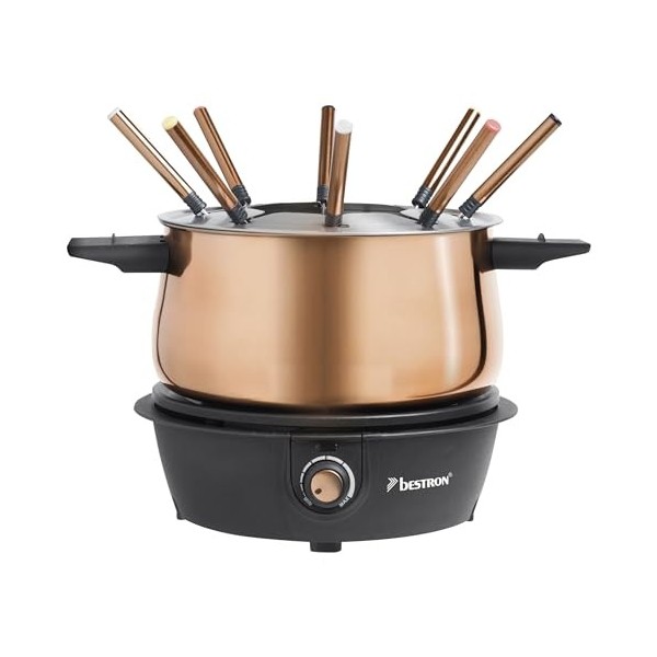 Bestron appareil a fondue, fondue électrique pour 8 personnes, avec 8 fourchettes à fondue et thermostat continu, incl. Prote