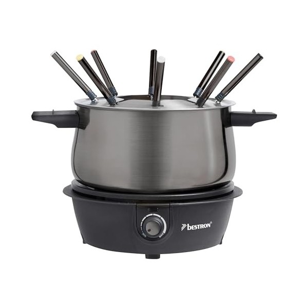 Bestron appareil a fondue, fondue électrique pour 8 personnes, avec 8 fourchettes à fondue et thermostat continu, incl. Prote
