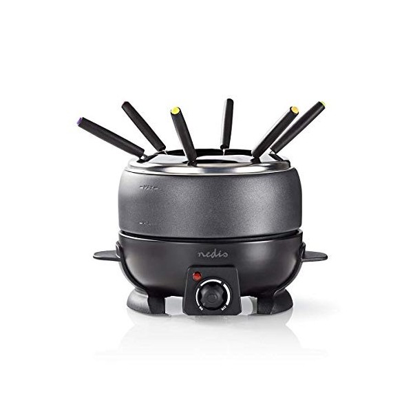 Nedis - Appareil à Fondue - 6 Personnes - Contrôle de la Température Réglable - Pierrade -800 W - Poignée Soft Touche - Fond 