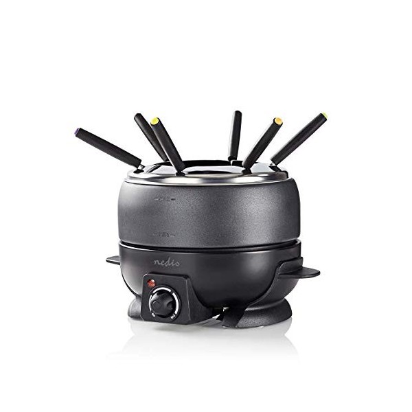 Nedis - Appareil à Fondue - 6 Personnes - Contrôle de la Température Réglable - Pierrade -800 W - Poignée Soft Touche - Fond 