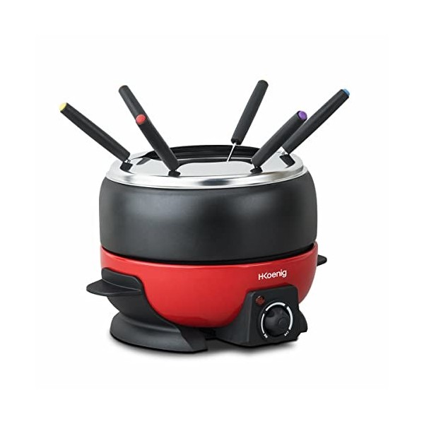H.Koenig Appareil à Fondue Electrique 6 Fourchettes 2L Inox ALP1800, Service à Fondue Chocolat Bourguignonne Fromage Savoyard