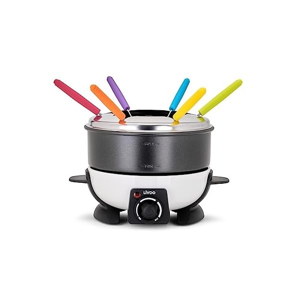 Livoo DOC106 Appareil à Fondue 6 Personnes | Capacité 1,6 L | 6 Fourchettes incluses | Thermostat Réglable | 500 Watts