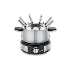 Severin Fondue Crêpière 2 en 1, Inclus 8 fourchettes à fondue, spatule à crêpe et répartiteur de pâte, Inox/Noir, FO 2471