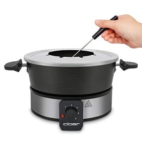 Cloer 6679 Fondues électriques jusquà 8 Personnes, Pot en Aluminium revêtu, Protection Anti-éclaboussures Amovible, 8 fourch