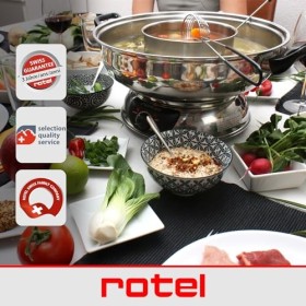 Rotel 1181250 Appareil à fondue chinoise avec fourchettes et épuisettes, appareil à fondue océane, marmite pour fondue chinoi