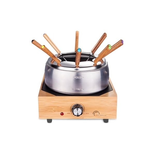 LITTLE BALANCE 8320 Wood Fondue 8 Inox - Appareil à fondue 8 personnes - Caquelon Inox anti-adhésif grande contenance 2 litre