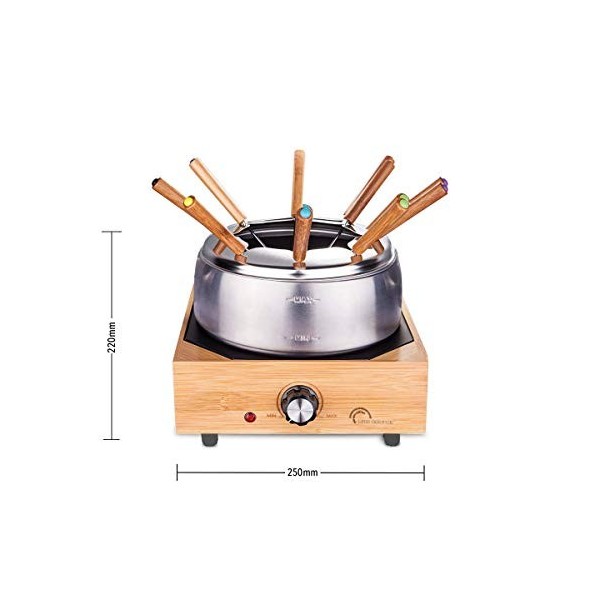 LITTLE BALANCE 8320 Wood Fondue 8 Inox - Appareil à fondue 8 personnes - Caquelon Inox anti-adhésif grande contenance 2 litre