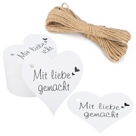 G2PLUS 100PCS Étiquette Suspendue en forme damour 6CM Étiquettes en Papier kraft Étiquettes pour Mariage Cadeau-Blanc