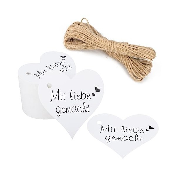 G2PLUS 100PCS Étiquette Suspendue en forme damour 6CM Étiquettes en Papier kraft Étiquettes pour Mariage Cadeau-Blanc