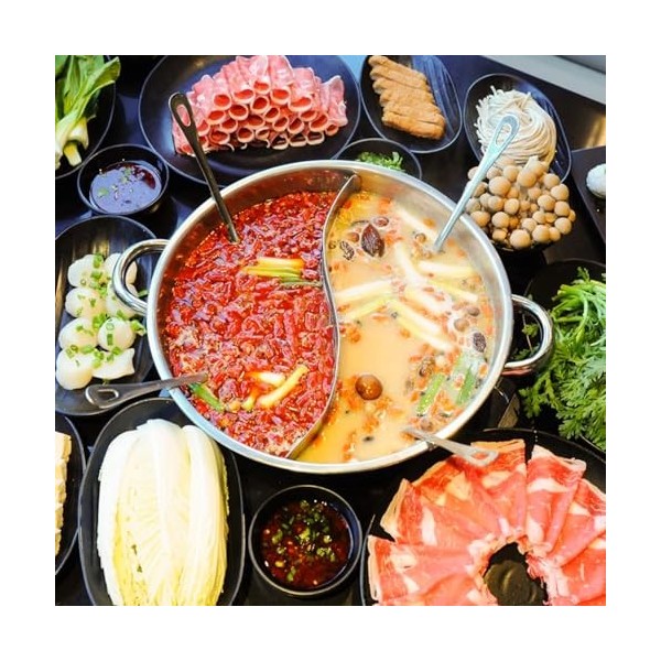 FELTECHELECTR Faitout Shabu Shabu double face en acier inoxydable avec séparateur pour plaque de cuisson à induction et cuisi