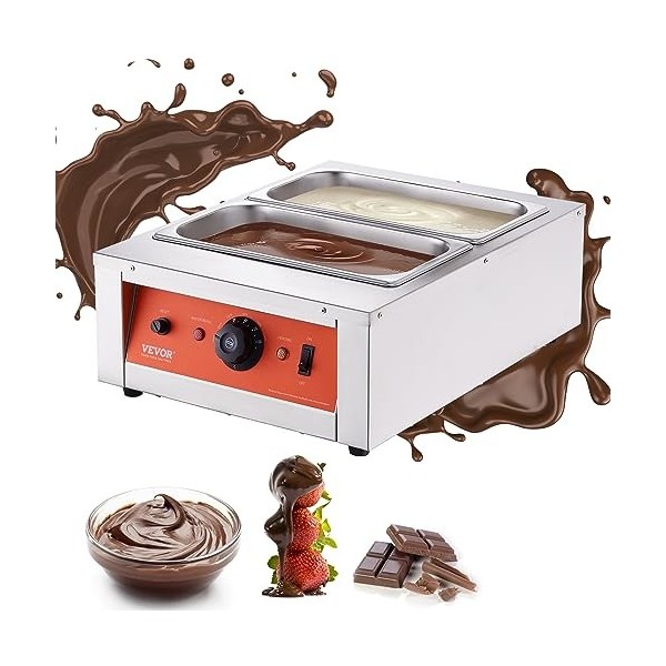 VEVOR Tempéreuse à Chocolat Commerciale 1500 W Bain-Marie Électrique pour Chocolat 2 Cuves de 3,3 L Fondoir à Chocolat Tempér