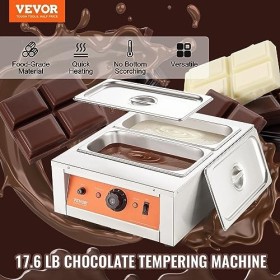 VEVOR Tempéreuse à Chocolat Commerciale 1500 W Bain-Marie Électrique pour Chocolat 2 Cuves de 3,3 L Fondoir à Chocolat Tempér