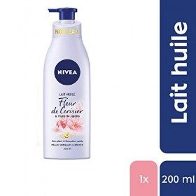 NIVEA Lait-Huile Fleur de Cerisier & Huile de Jojoba 1 x 200 ml , Soin plaisir pour peaux normales à sèches, Lait corporel h