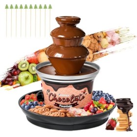 Huanyu Fontaine à chocolat à 3 étages avec 10 brochettes en bambou Plateau de service amovible 450g Fontaine à fondue au choc