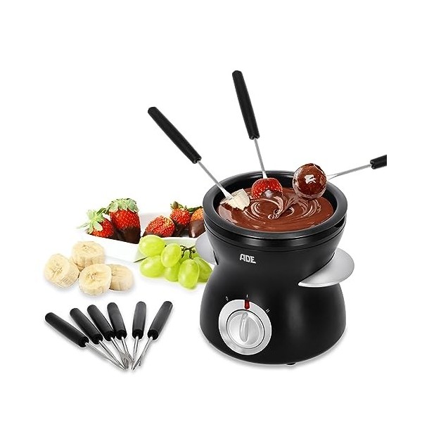 ADE Fondue au Chocolat électrique avec 8 fourchettes | 2 Niveaux de température pour Faire Fondre et Maintenir au Chaud | tem
