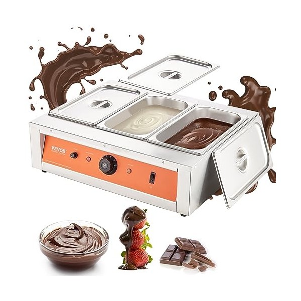 VEVOR Tempéreuse à Chocolat Commerciale 1500 W Bain-Marie Électrique pour Chocolat 3 Cuves de 3,3 L Fondoir à Chocolat Tempér