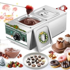 Huanyu Tempéreuse à chocolat avec 2 pots 30℃-110℃ Machine à fondre le chocolat Fondoir à chocolat commercial 800W Pot de fusi