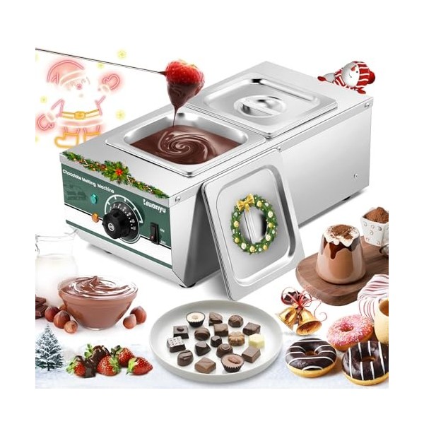 Huanyu Tempéreuse à chocolat avec 2 pots 30℃-110℃ Machine à fondre le chocolat Fondoir à chocolat commercial 800W Pot de fusi