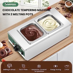 Huanyu Tempéreuse à chocolat avec 2 pots 30℃-110℃ Machine à fondre le chocolat Fondoir à chocolat commercial 800W Pot de fusi