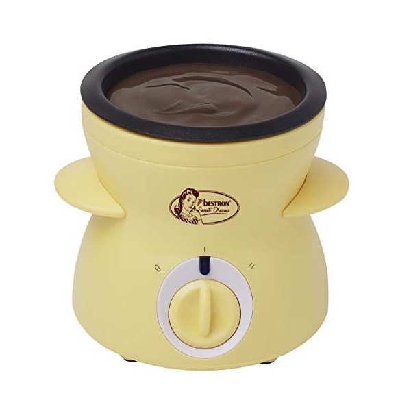 Bestron Fondue au chocolat pour 2 personnes, appareil a fondue au chocolat avec y compris 10 brochettes, 10 fourchettes et 1x