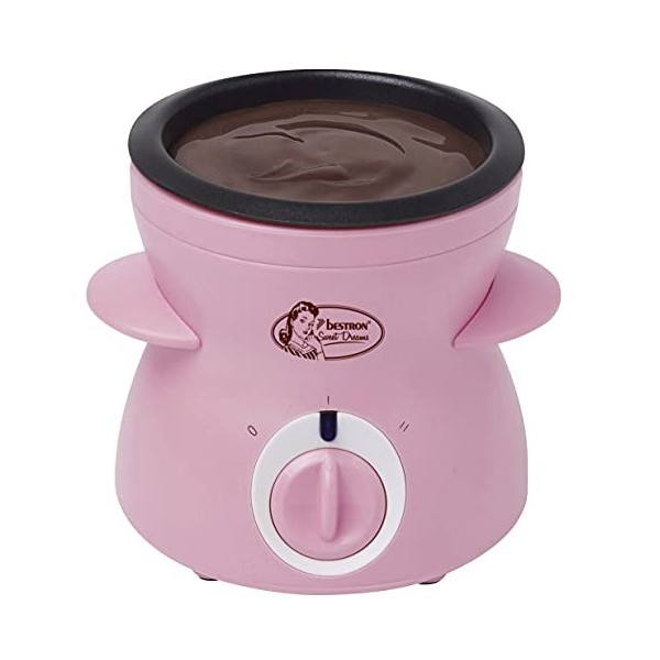 Bestron Fondue au chocolat pour 2 personnes, appareil a fondue au chocolat avec y compris 10 brochettes, 10 fourchettes et 1x