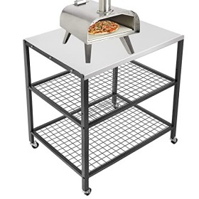 Support de four à pizza dextérieur pour barbecue - Table de four à pizza en acier inoxydable - Table sur roulettes - Table d