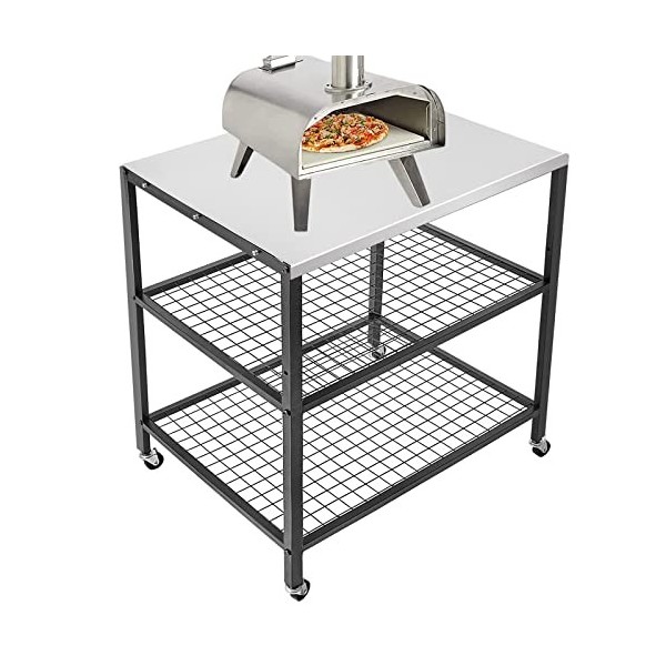 Support de four à pizza dextérieur pour barbecue - Table de four à pizza en acier inoxydable - Table sur roulettes - Table d