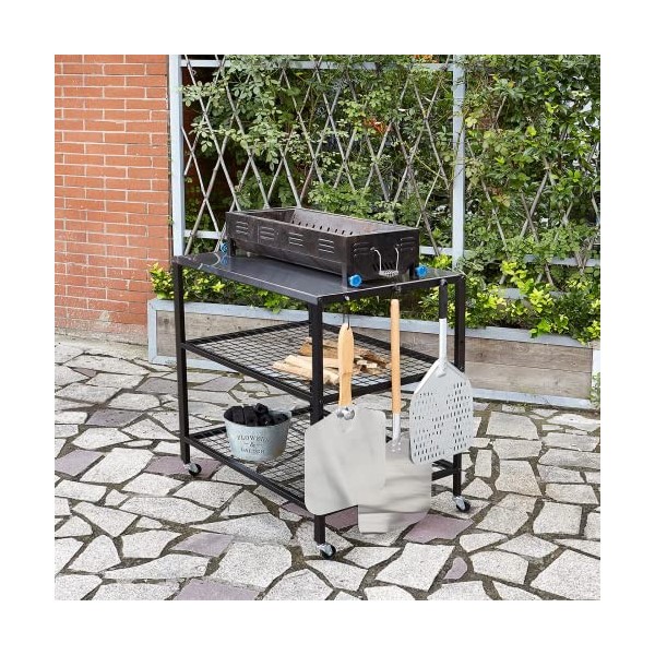 Support de four à pizza dextérieur pour barbecue - Table de four à pizza en acier inoxydable - Table sur roulettes - Table d