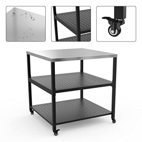 onlyfire Acier Inoxydable Table dappoint,Table de Support de Four à Pizza avec Roue Poser Votre Four a Pizza,Accessoires Fou