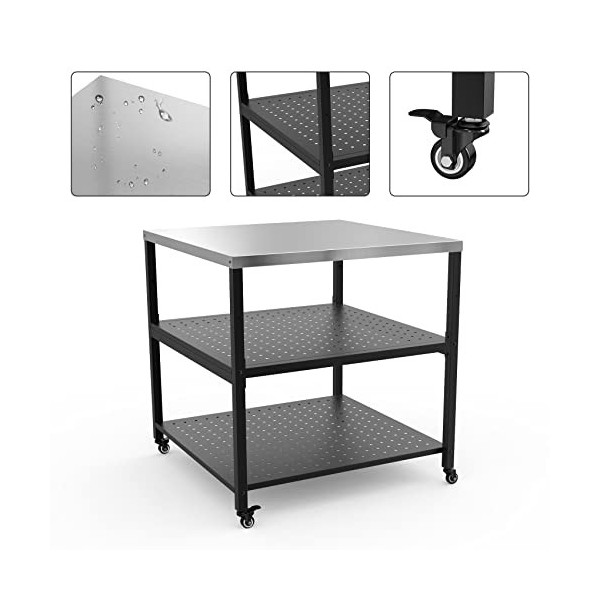 onlyfire Acier Inoxydable Table dappoint,Table de Support de Four à Pizza avec Roue Poser Votre Four a Pizza,Accessoires Fou