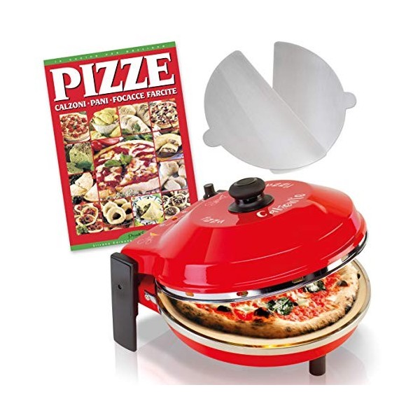 SPICE - Four à pizza CALIENTE avec pierre réfractaire 400 degrés résistance circulaire four P. 32 cm + 2 palettes aluminium 